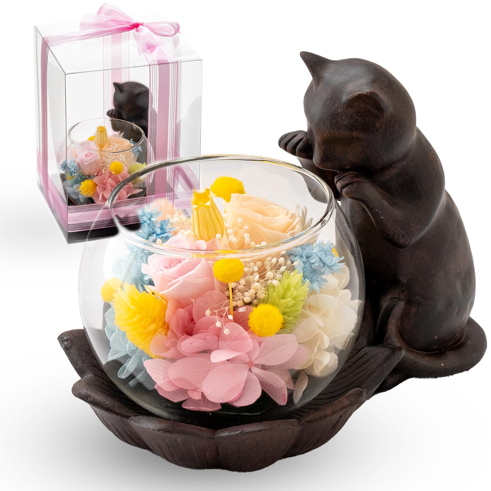 Amazon｜Utihana プリザーブドフラワー 猫 バラ 誕生日プレゼント